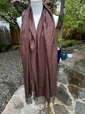 Pashmina Brown Fringe Scarf Wrap